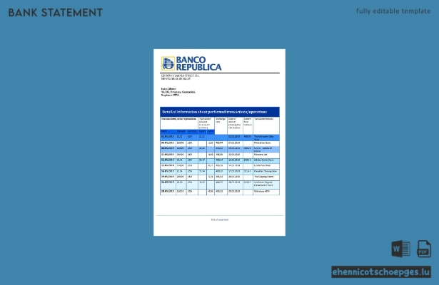 Beispiel eines Kontoauszugs der Bank der Ostrepublik Uruguay (Word2-Datei)